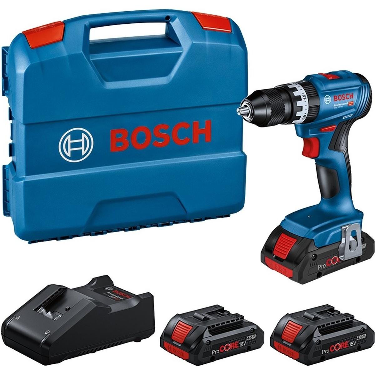 Bosch Professional, Trapano + Avvitatore a batteria, Set professionale: trapano a percussione a batteria GSB 18V-45, 3x ProCORE18V 4.0Ah, valigetta L