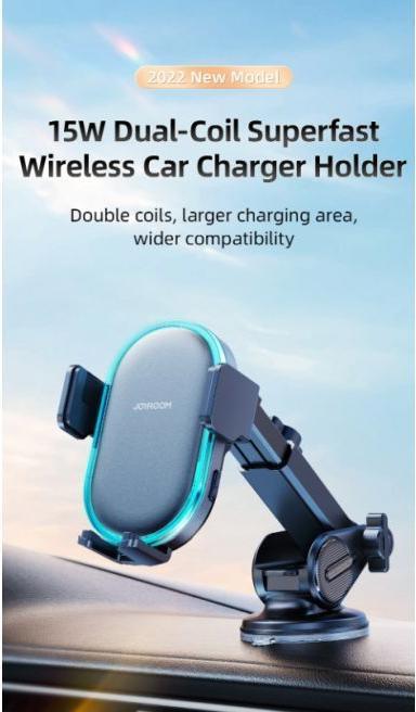 Immagine prodotto Joyroom Supporto per caricabatterie da auto wireless a doppia bobina da 15W