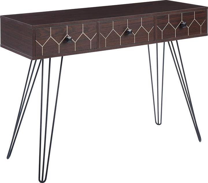 Beliani Konsolentisch dunkler Holzfarbton / schwarz 3 Schubladen MALSALA (110 x 39 x 79 cm)