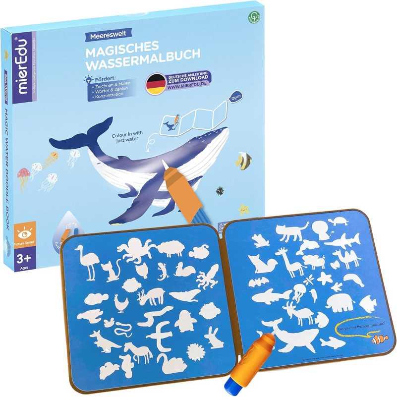 mierEdu Magisches Wassermalbuch - Meereswelt (Deutsch, Französisch, Italienisch, Englisch)