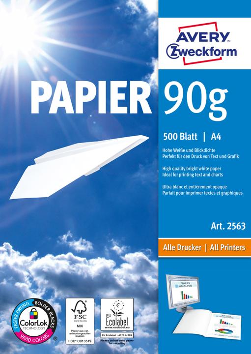 Produktbild Avery Drucker- und Kopierpapier (A4, 500 Blätter, 90 g/m²)