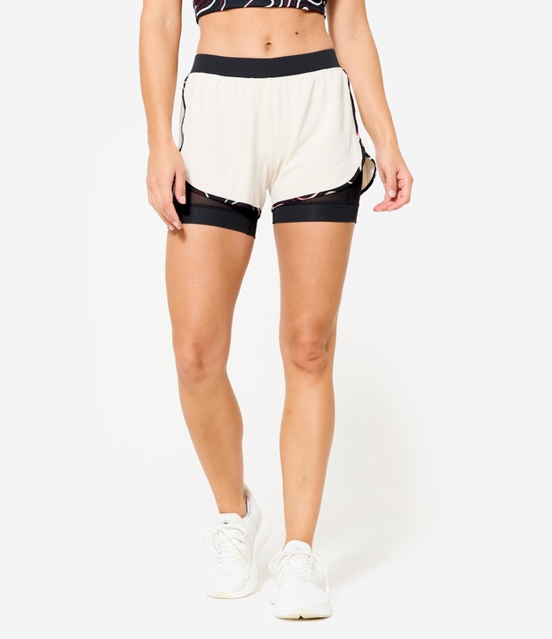 Produktbild Domyos Trainingshose 2-in-1 Damen kurz - beige/schwarz (M)