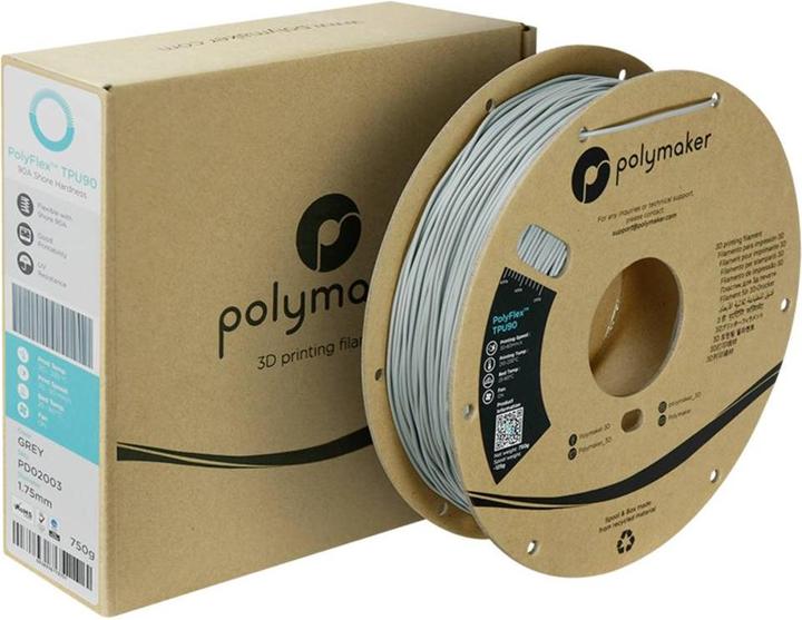 Produktbild Polymaker PolyFlex TPU-90A Grey 1.75mm 750g (TPU, 1.75 mm, 750 g, Grau)