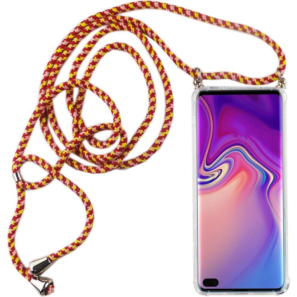 König Design Handykette für Samsung Galaxy S10 Plus mit Band Case zum umhängen Kordel Rot Neu, Handykette, Transparent