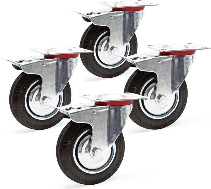 Wiltec Doppelstopp-Lenkrolle Set 4x Vollgummirad 200mm 150kg Transportrollen