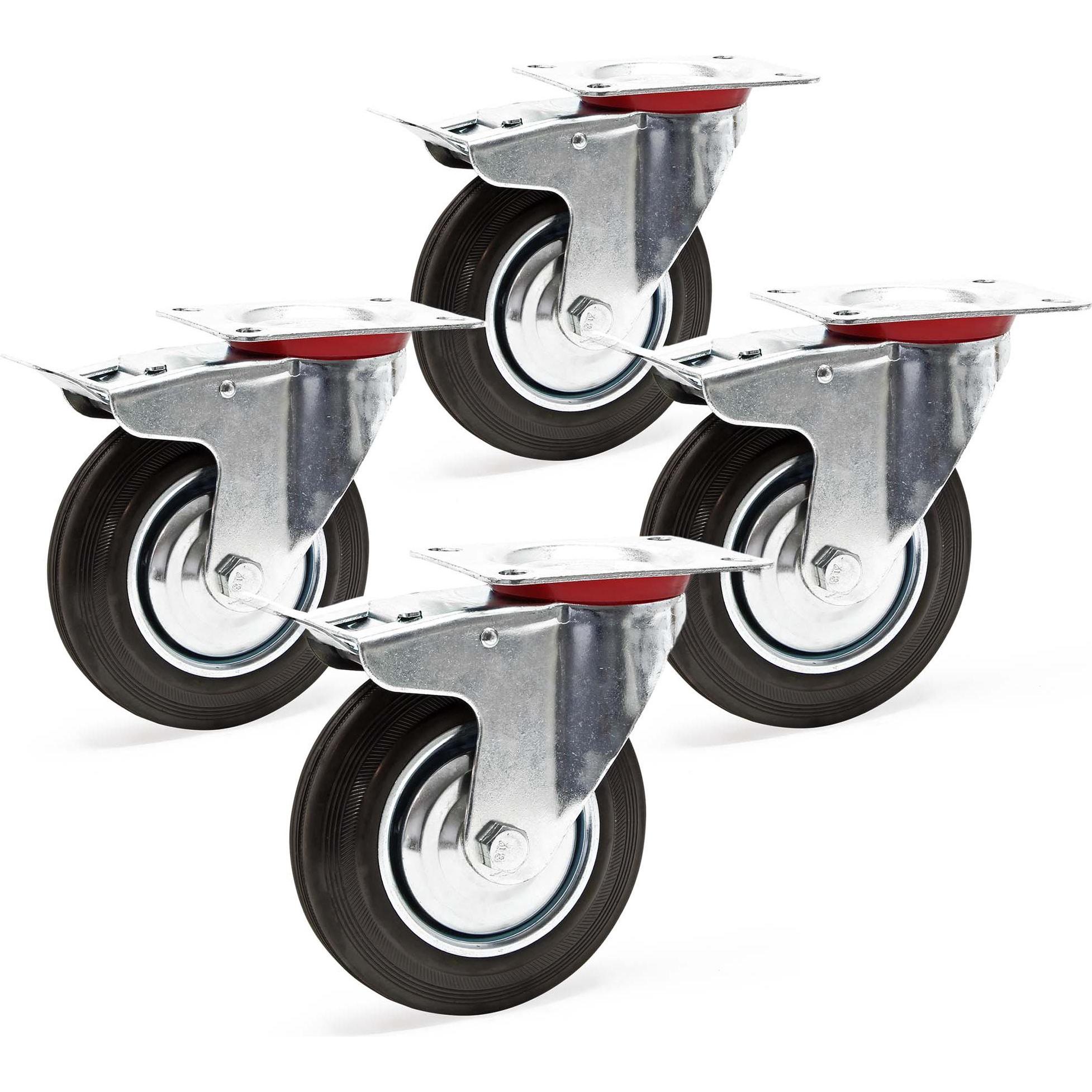 Wiltec, Möbelrollen, Doppelstopp-Lenkrolle Set 4x Vollgummirad 200mm 150kg Transportrollen