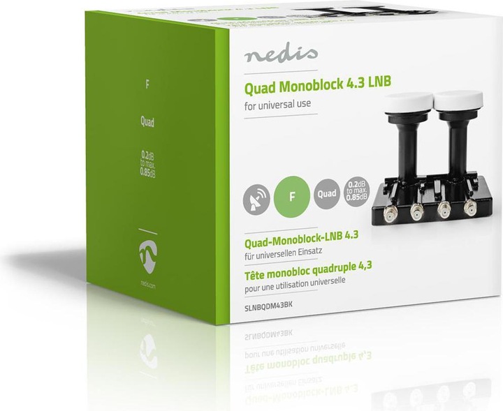 Produktbild Nedis LNB Quad Monoblock 4,3 ° Ausgangsanschluss: 4X F-Connector Rauschmass Bereich: 0.85 dB Konvers (Quad LNB)