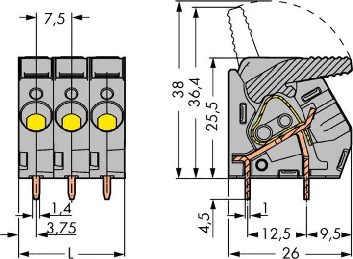 Actual product image Wago PCB terminal Lever