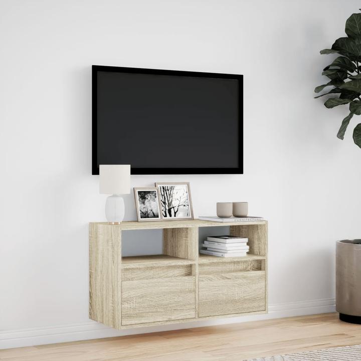 Image du produit vidaXL Armoire TV Armoire murale Lowboard Suspendu avec éclairage LED Chêne Sonoma
