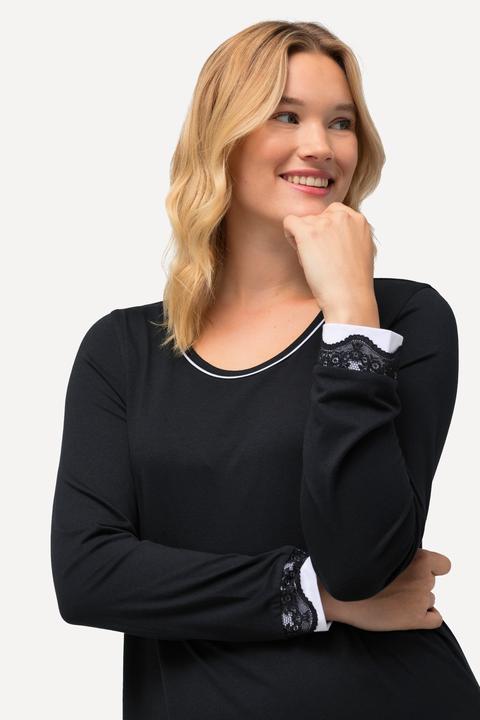 Image du produit Ulla Popken Chemise de nuit oversized, avec dentelle. Col rond et manches longues. (58)
