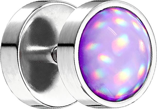 Produktbild Star Piercing Fake Plug silber mit Opalite violett (ohne Messing, Chirurgenstahl 316L)
