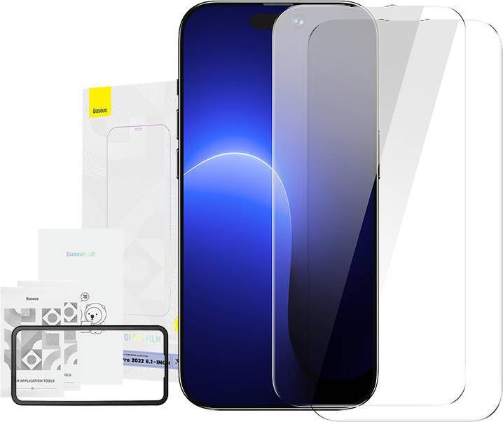 Immagine prodotto Baseus Pellicola EasyStick in vetro temperato Tuttovetro iP14 (Confezione da 2) (2 pz., Apple iPhone 14 Pro)