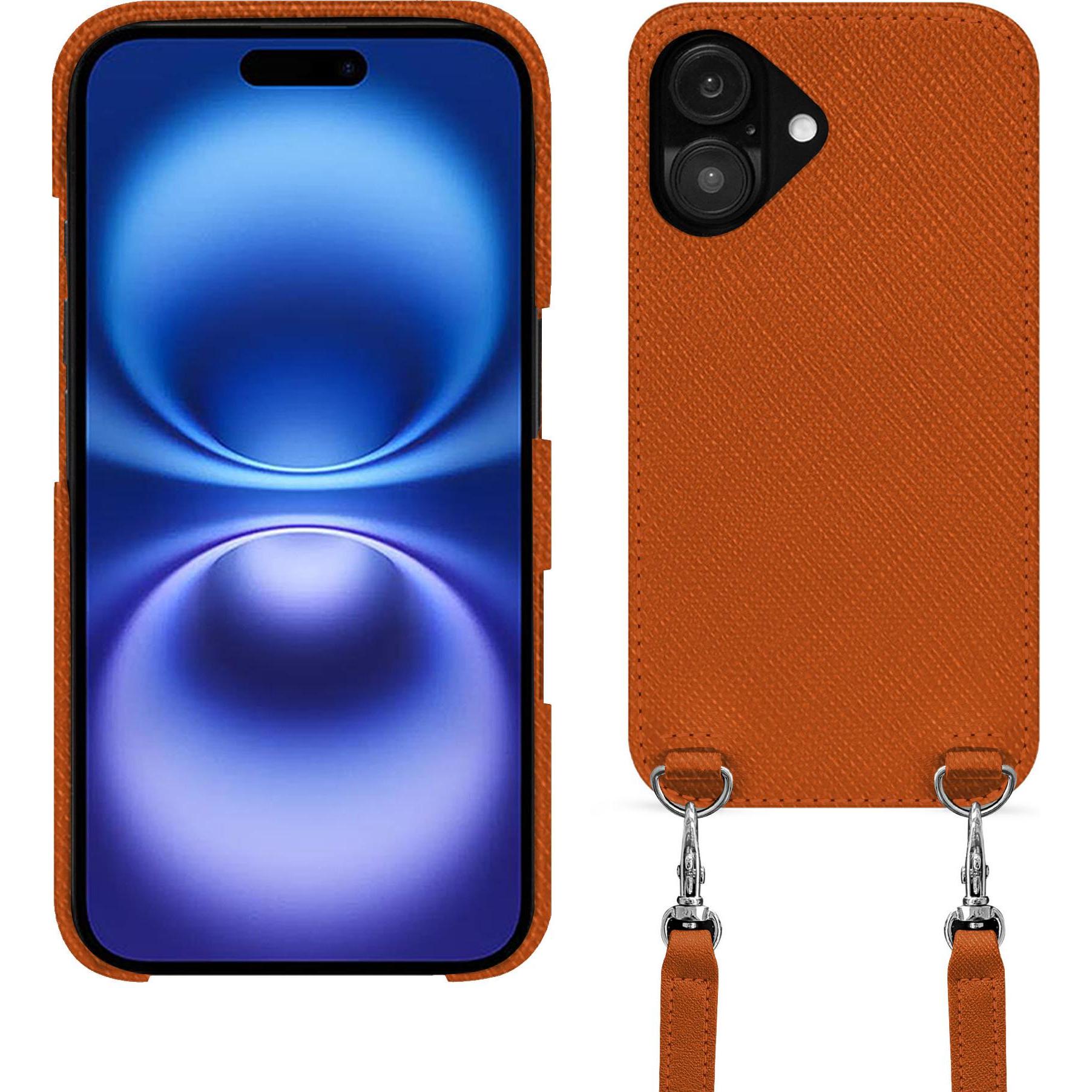 Noreve Schutzhülle mit Schulterriemen Apple iPhone 16 (Apple iPhone 16), Smartphone Hülle, Orange