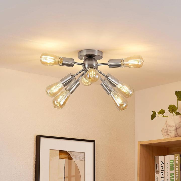 Produktbild Lindby Rayos Deckenleuchte, nickel satin (E27)