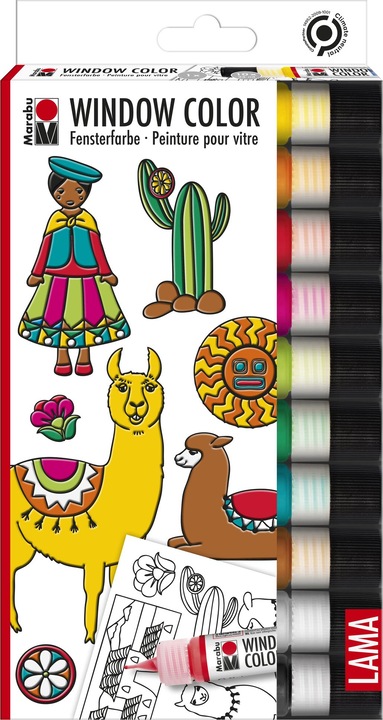 Image du produit Marabu Lama (Blanc, Reseda, Noir contour, Orange, Rouge cerise, Framboise, Jaune, Marron clair, Vert sève, Bleu turquoise, 250 ml)
