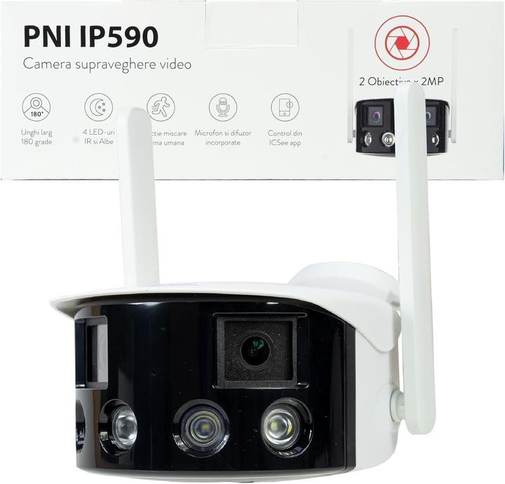 Immagine prodotto PNI Telecamera di videosorveglianza IP590, wireless, con IP, doppio obiettivo, 2 x 2 MP, 180 gradi (1920 x 1080 Pixels, 3840 x 1080 pixel)