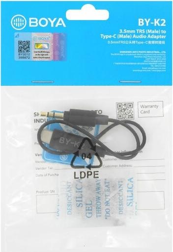 Produktbild Boya Universal Adapter BY-K2 3.5mm TRS To USB-C (0.20 m, 3.5mm Klinke (AUX))