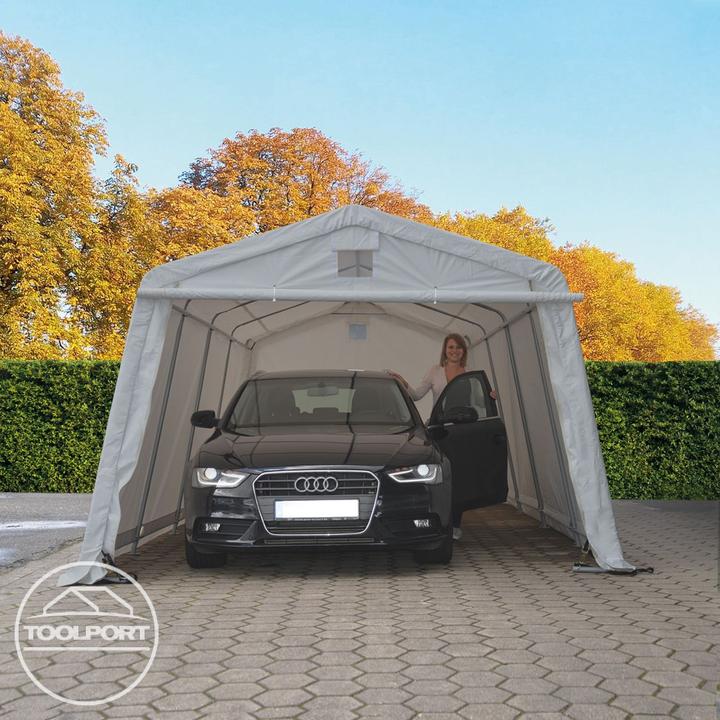 Actual product image Toolport Zeltgarage ca. 3,3 x 4,7 m PREMIUM Carport PE 600 N Plane Unterstand Lagerzelt Garage in dunkelgrau