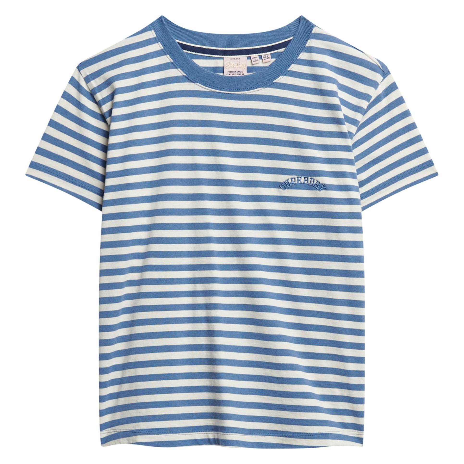 Superdry, Damen, Shirts, Figurbetontes Essential T-Shirt Mit Logo Und Streifen, Blau, (Xxs)