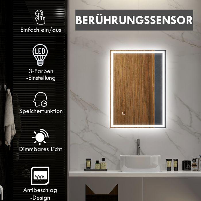 Produktbild Swisshandel24 Badspiegel, Badezimmerspiegel mit LED-Leuchte, 80 x 60 cm Wandspiegel beschlagfreier Lichtspiegel mi (50 x 70 x 4 cm)