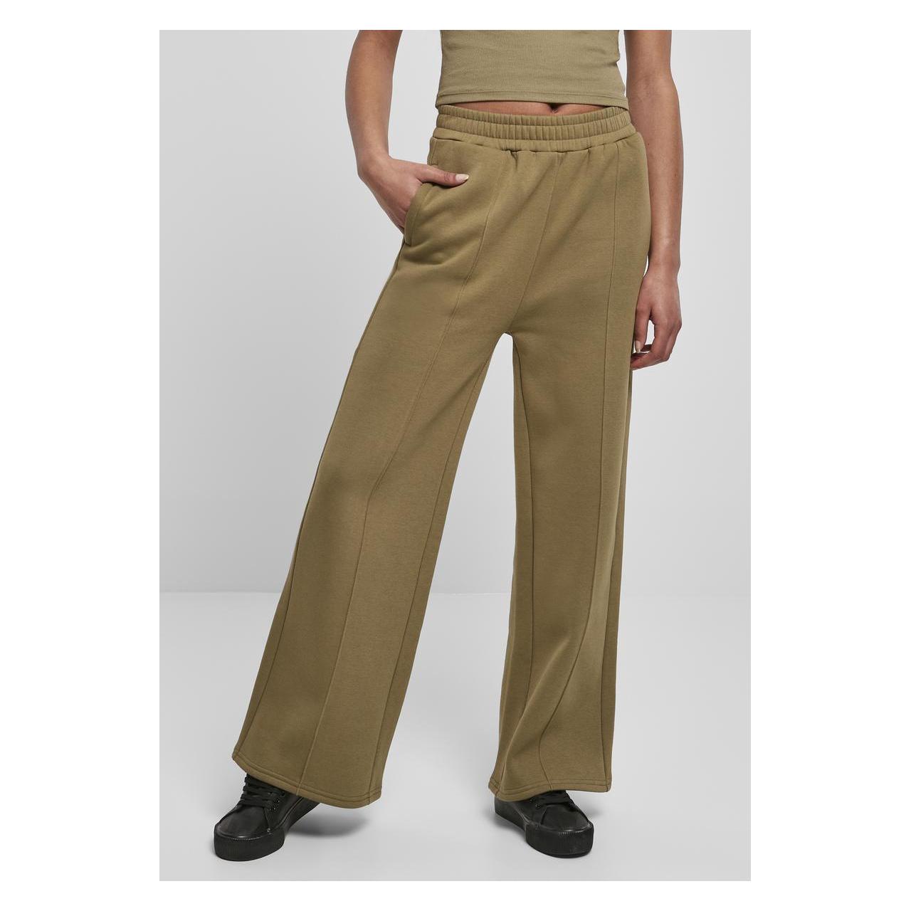Urban Classics, Unisex, Hosen, Ladies Straight Pin Tuck Sweat Pants, Grün, (S)