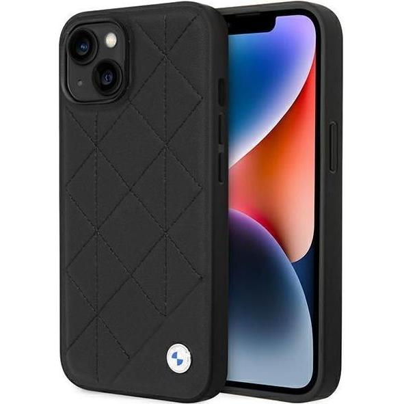 BMW Etui BMHCP14S22RQDK iPhone 14 6.1" czarny/black Leather Quilted (Apple iPhone 14), Smartphone Hülle, Schwarz