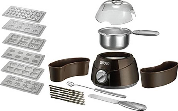 Produktbild Unold Chocolatier Weihnachtsedition 48967 (braun/silber, 25 Watt, 12 weihnachtliche Förmchen) (Schokoladenfondue)