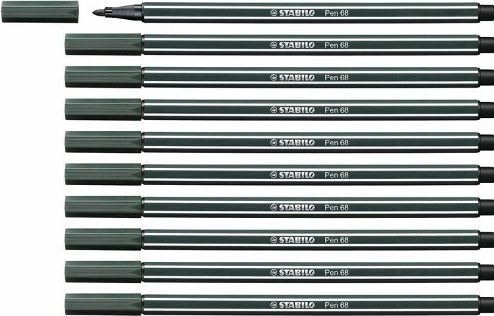 Image du produit STABILO Stylo feutre Premium - Pen 68 - Pack de 10 - terre verte (Vert foncé, 10 x)