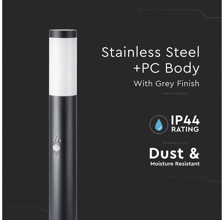 Actual product image V-TAC Bollard outdoor light VT-838, IP44 stainless steel 110 cm, black, PIR sensor (E27, IP44)