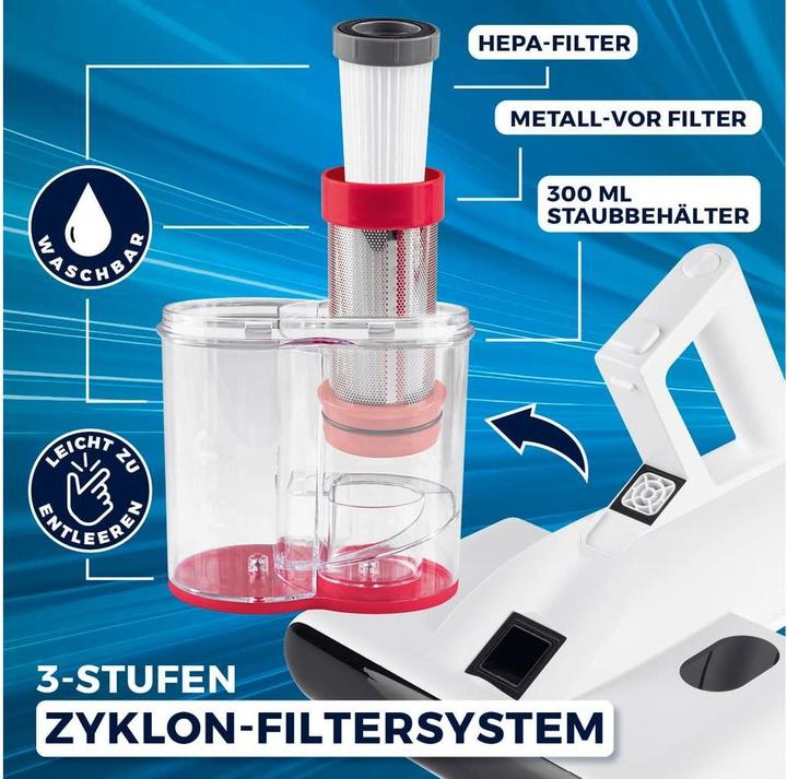 Produktbild CleanMaxx Milben-Handstaubsauger 400W, Weiss/Rot + CH-Stecker