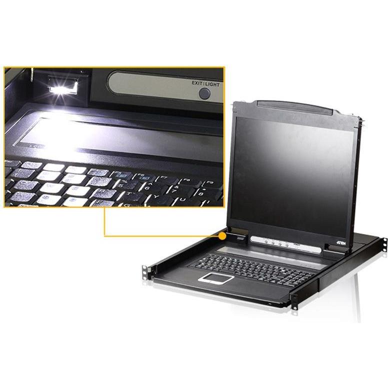 Thumbnail - Aten CL1000N FR Single Rail 19"-LCD-Konsole, 19" 1HE, FR-Layout (PS/2-USB, VGA), KVM Switch, Schwarz