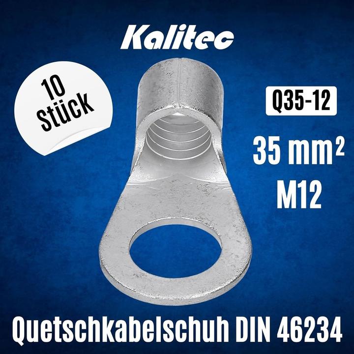 Produktbild Kalitec 10 Stück Q35-12 Quetschkabelschuh 35mm² M12 I Unisoliert I Dornpressung I Für mehr-, fein- u