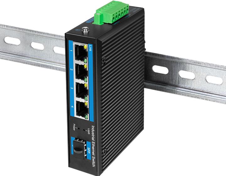 Produktbild LogiLink Industrie Gigabit Ethernet Switch, 4-Port 1000 Mbit/s + 1 Port SFP (5 Ports)