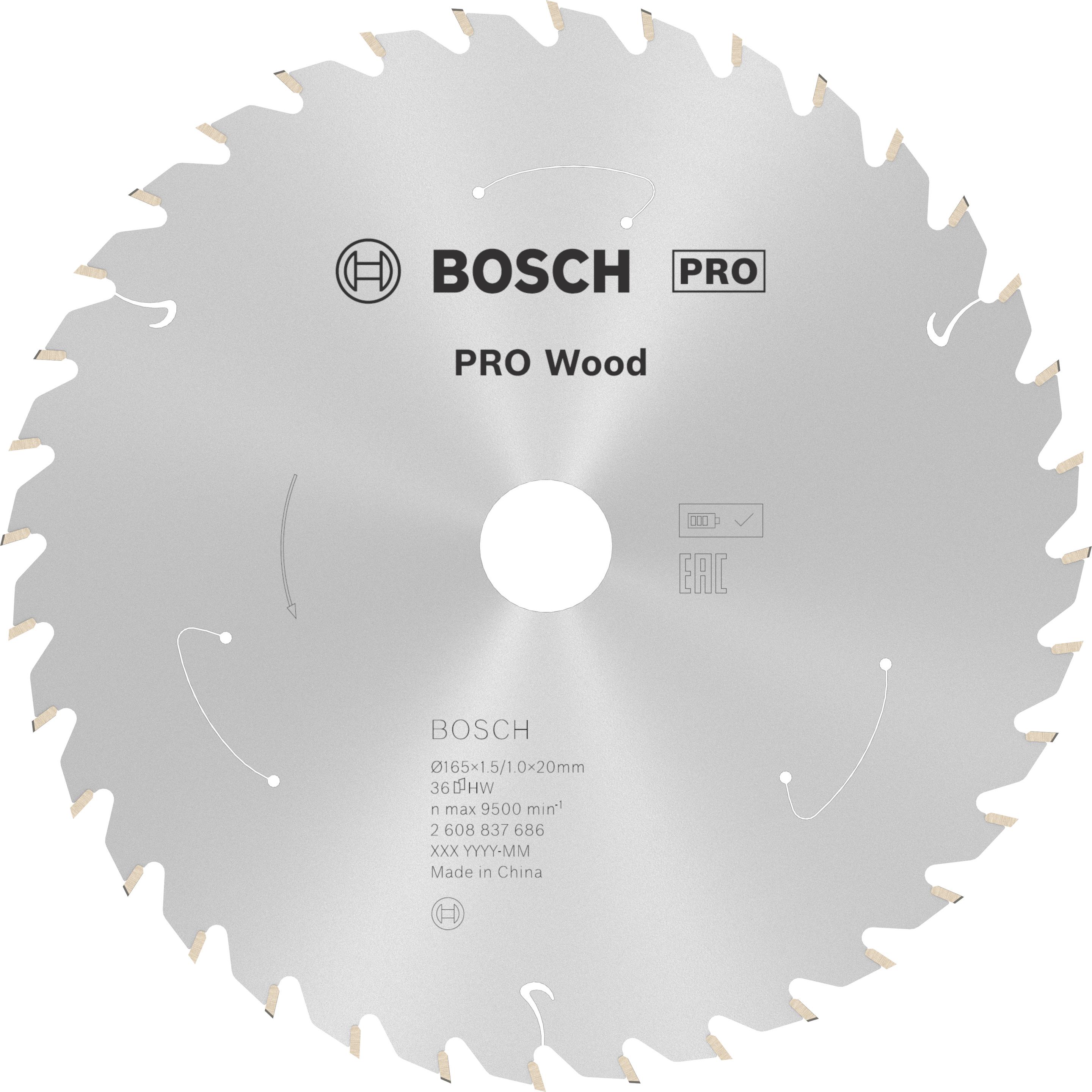 Bosch Professional Zubehör, Sägeblatt, PRO Wood cordless Kreissägeblatt, 165 x 1,5 x 20 mm