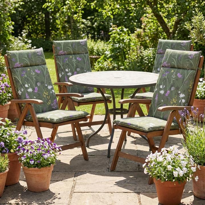 Produktbild Natura Punto 4er-Set Hochlehner-Auflage, Gartenstuhlkissen wasserabweisend, Blumenmuster grün, 120x50cm (120 x 50 cm)
