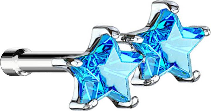 Produktbild Star Piercing Nasenstecker gerade silber Doppelstern aqua (Messing, Chirurgenstahl 316L)