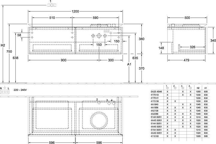 Produktbild Villeroy & Boch Legato Waschtischunterschrank B581, 1200x380x500mm, Waschtisch rechts, LED- Beleucht (120 x 38 x 50 cm)