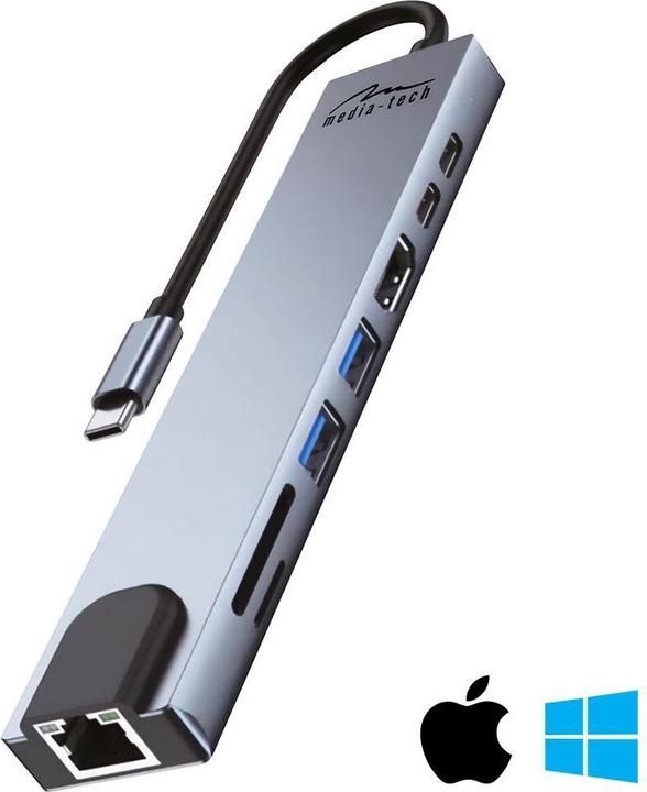 Produktbild Media-Tech USB HUB 8 IN 1 GIGA LAN HUB MT5046 (USB-C, 8 Ports)