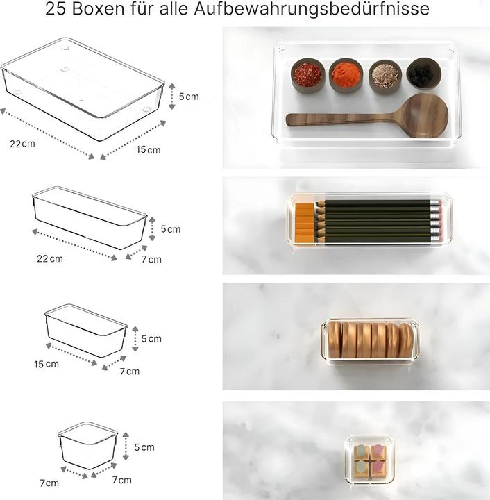 Immagine prodotto Novidarte Schubladen-Organizer 25 Stk. (22 x 15 x 5 cm, 22 x 7 x 5 cm, 15 x 7 x 5 cm, 7 x 7 x 5 cm)