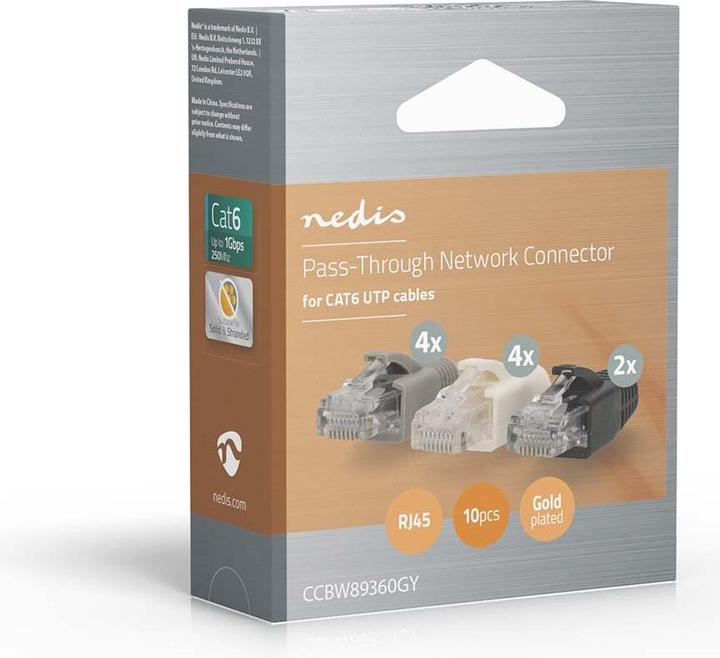 Immagine prodotto Nedis CCBW89360GY Spina RJ45 Pass Through Fixed/Stranded UTP CAT6 Straight Placcato oro 10 pz. (U/UTP, CAT6)