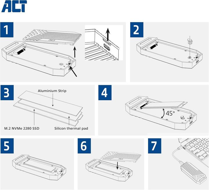 Productafbeelding ACT USB 40Gbps M.2 2280 NVMe / PCIe SSD Enclosure, tool-free (M.2 2280)