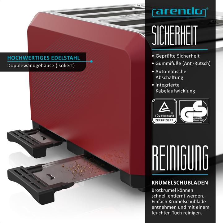 Actual product image Arendo Stainless steel toaster 4 slices, automatic, stainless steel, heat-insulating double-walled