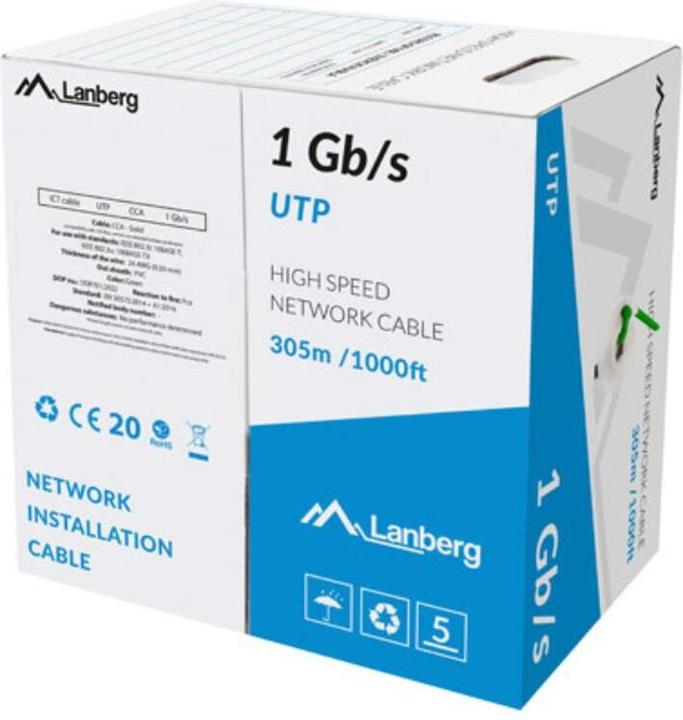 Produktbild Lanberg LAN-KABEL UTP 1GB/S 305M CCA-DRAHT GRÜN (U/UTP, 305 m)