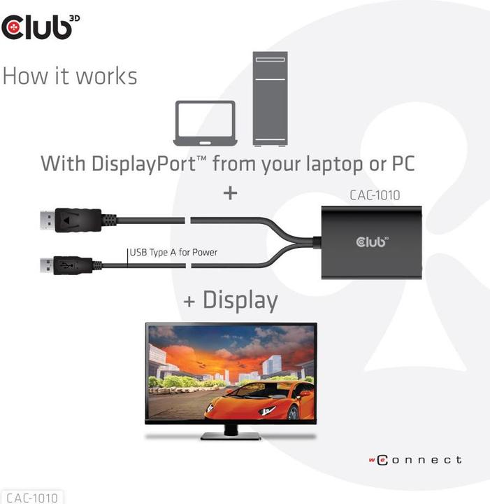 Produktbild Club 3D CAC-1010 DisplayPort to Dual Link DVI-I aktiver Adapter (USB, 6.10 cm)