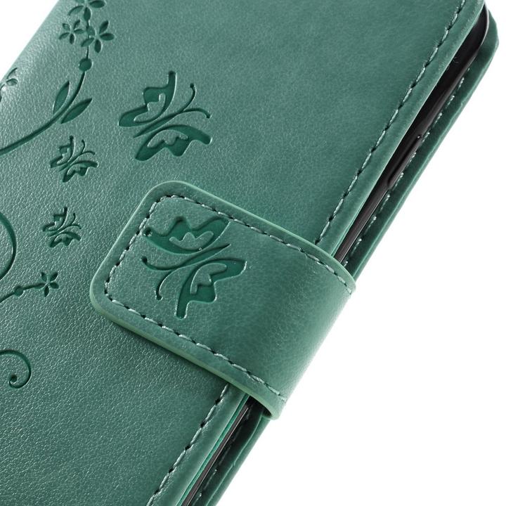 Produktbild Apfelkiste iPhone SE/8/7 Leder Tasche m. Kartenfach/Handschlaufe Butterfly, Türkis (Apple iPhone SE (3rd Gen))