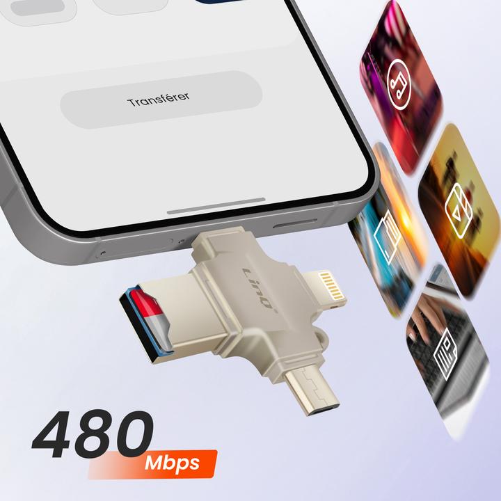 Immagine prodotto LinQ OTG7976 Lettore di schede Micro-SD OTG (USB-C, USB, Micro USB, Lightning)