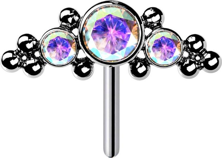 Produktbild Star Piercing Threadless silber front mittig mit Kugeln und drei Kristalle multicolor (ohne Messing, Titan)