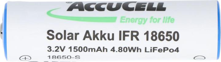 Actual product image AccuCell Battery Solar 18650 IFR with head unprotected (1 pcs., 18650, 1500 mAh)