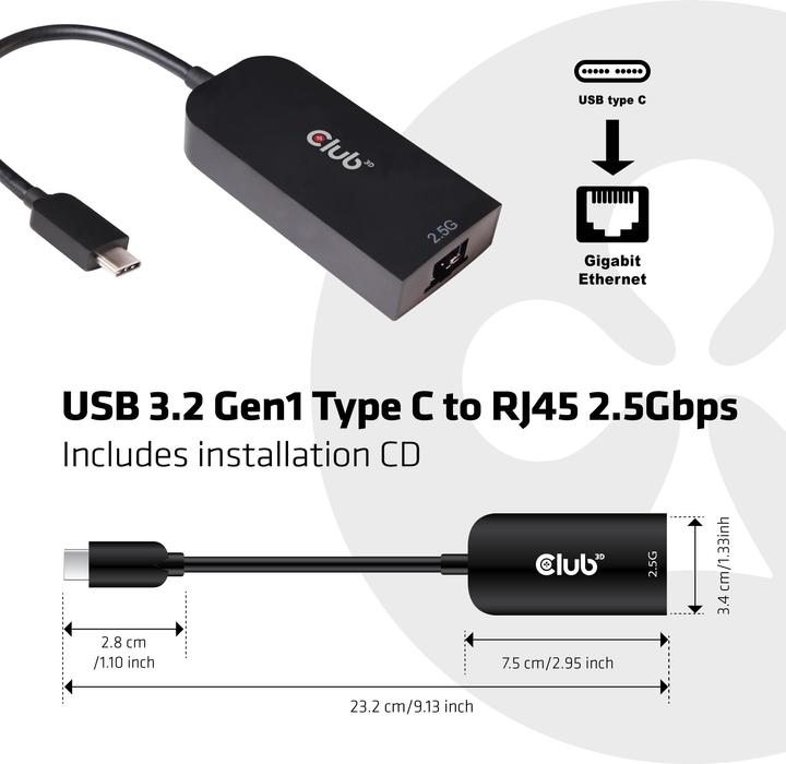 Actual product image Club 3D USB Typ-C zu (USB-C, RJ45 (1x))