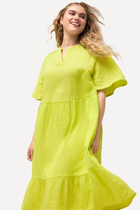 Produktbild Ulla Popken Musselin-Kleid, A-Linie, Tunika-Ausschnitt, Halbarm (54)